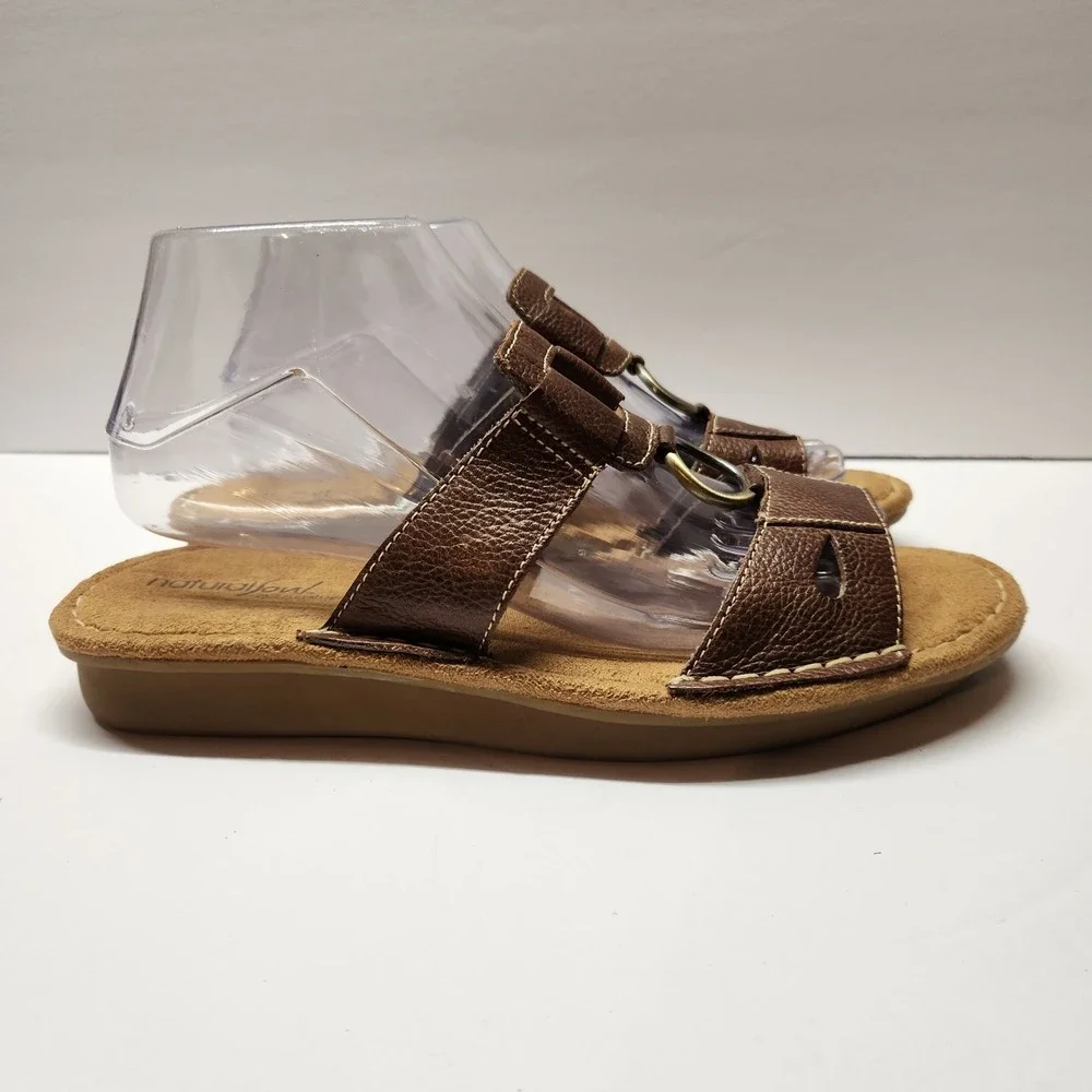 Natural Soul‎ by Naturalizer Dalbert Brown Leather Slide Sandals Womens 8M Shoe